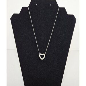 Vintage Sarah Coventry Heart Pendant Rhinestone Necklace 15" Chain Choker Signed